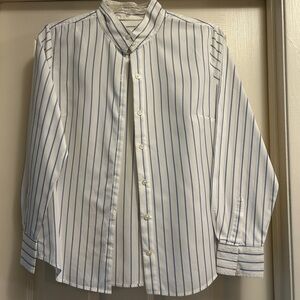 Talbots Woman’s Classic White and Blue Cotton Striped Shirt